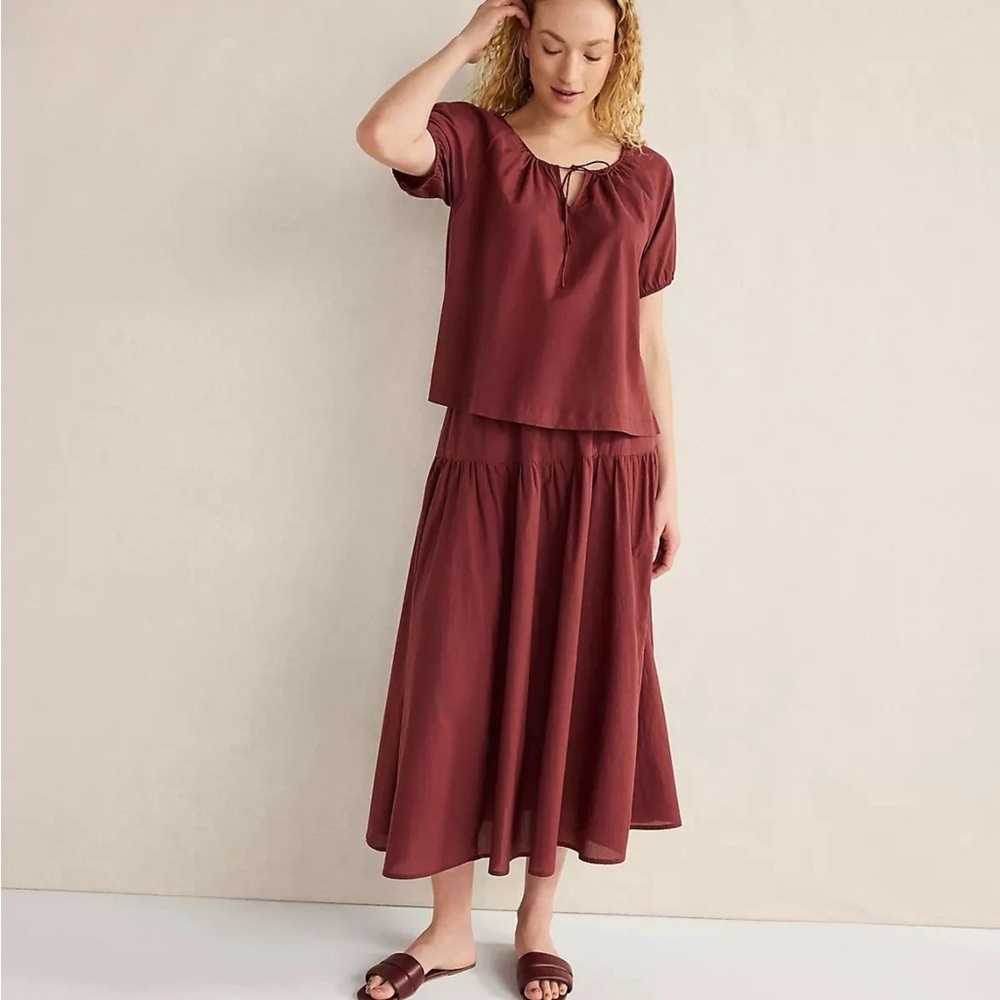 Haven Well Within Cotton Voile Blend Gathered Scoop Neck Top Small Deep Garnet - Picture 8 of 8